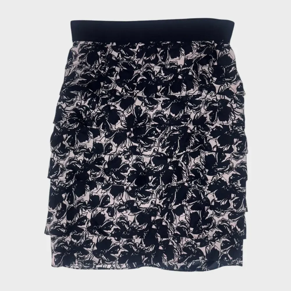 Alfani Womens Size 10 Black White Floral Tiered Pencil Skirt Back Zipper